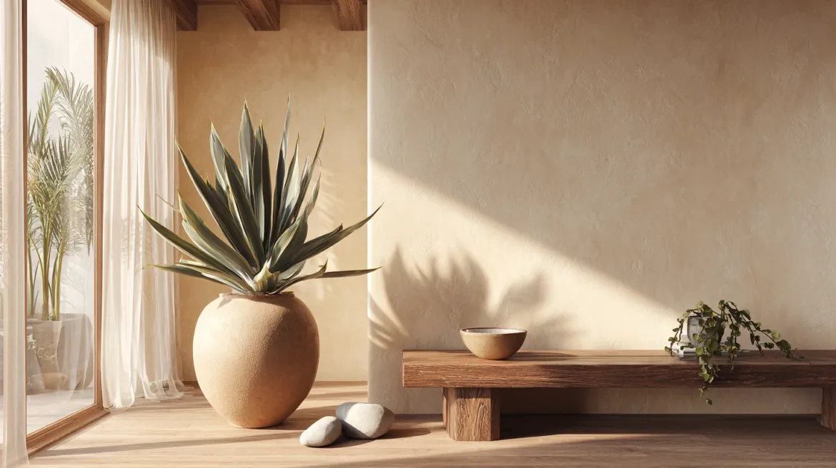 Sukkulenten dekorieren mit einer Agave in Terrakotta am Fenster – mit KI visualisiert