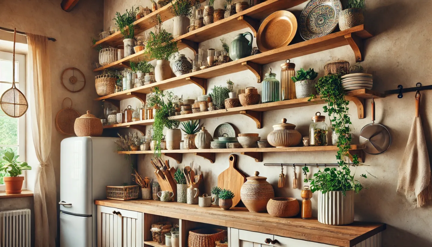 offene Regale in der Küche - Boho-style kitchen with open shelves