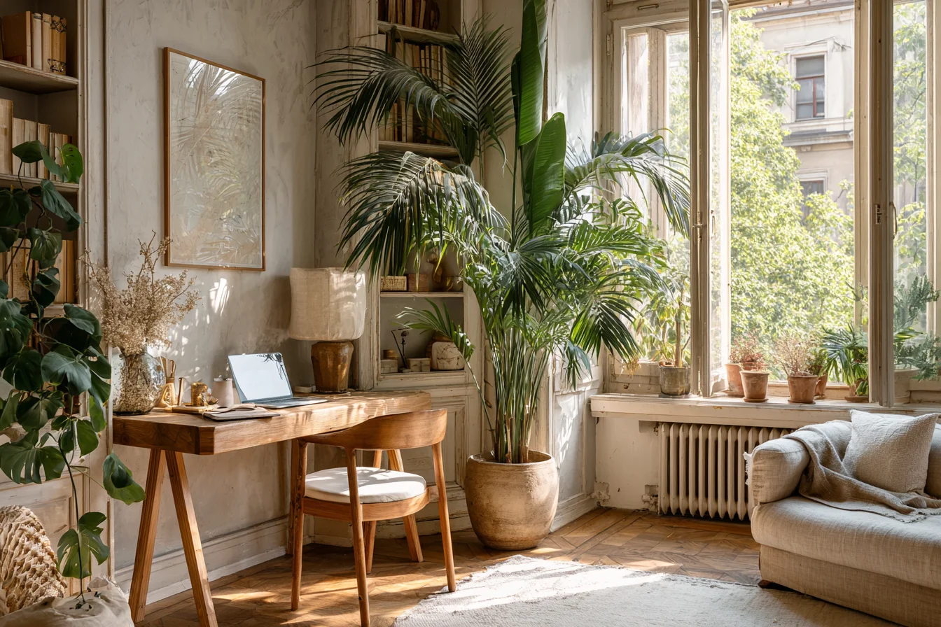 Pflanzen als Raumtrenner für Home Office Ecke in Wohnung