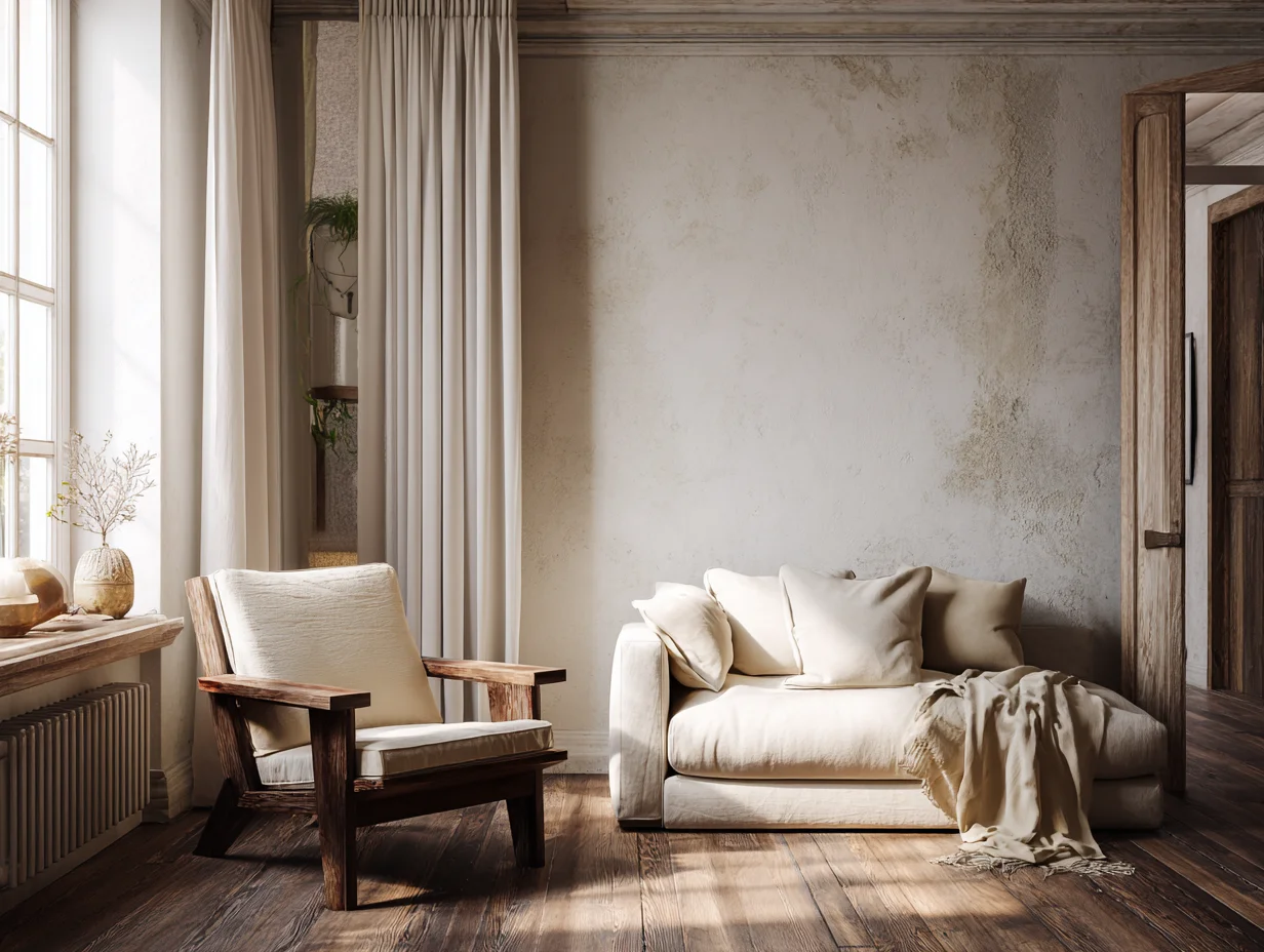 Scandi-Stil – Vintage-Möbelstück neben klarer, moderner Linie – mit KI visualisiert Scandi-Stil – Vintage-Möbelstück neben klarer, moderner Linie – mit KI visualisiert