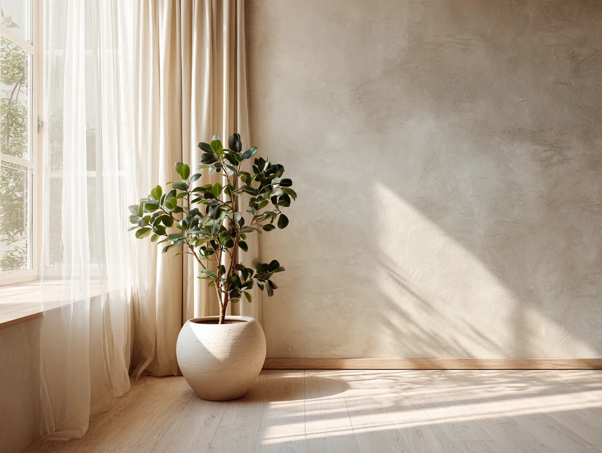 Scandi-Stil – einzelne Statement-Pflanze mit viel Negativraum – mit KI visualisiert Scandi-Stil – einzelne Statement-Pflanze mit viel Negativraum – mit KI visualisiert